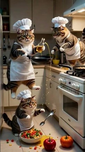 Chef Cat’s Super Slippery Cooking Challenge!#ChefCat #FunnyCat #KitchenComedy #CatCooking #youtube