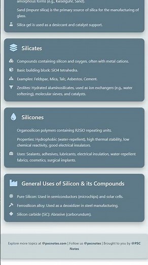 Silicon: Silica, Silicates, Silicones, and uses
