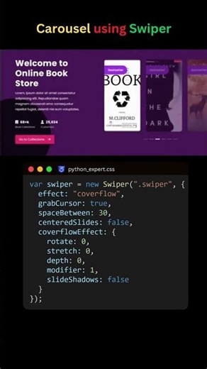 Carousel using Swiper: Modern Book Store Slider in 15 Seconds!#coding #programming #bookstore #uiux