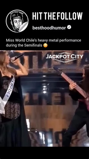 BESTHOODHUMOR - REAL HOOD ISH on Instagram: "Ignacia Fernández holdin it down for Chile she walks up to the stage at the Miss World Chile 2025 semi finals reppin Las Condes all glam in a black gown sash swingin like she bout to drop some pageant ballad nah what she did was fire she strapped in with her band Decessus and guitarist Carlos Palma and unleashed a death metal roar growls heavy riffs full throttle on national television the judges froze the audience snapped and social media exploded cu