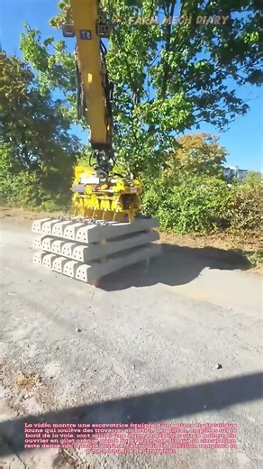 🚜 Pose de traverses : quand la pince de l'excavatrice saisit le béton