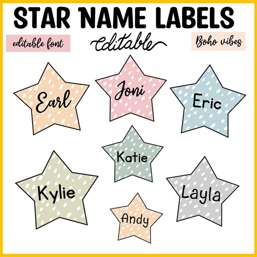 Boho Spotty Star Name Labels, Back to School Spotty Star Name Tags, Book Bin Labels, Nursery Tags, Kindergarten Name Plates, Star Name Cards - Etsy Canada