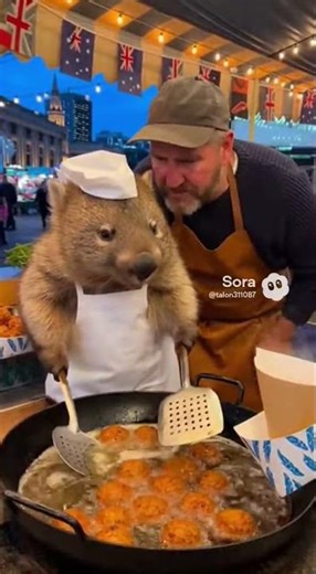 Adorable Wombat Chef: Kitchen Helper Debut!