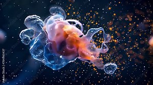 A microscopic view of an amoeba its bloblike shape constantly changing as it engulfs food particles. . AI generation.