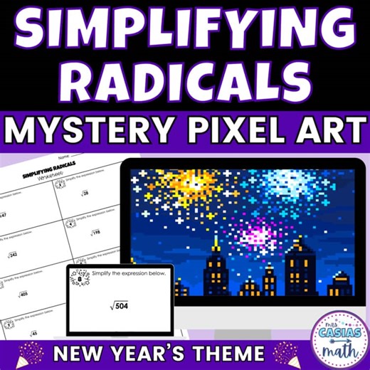 Simplifying Radicals Algebra 1 New Years Activity Digital and Worksheet