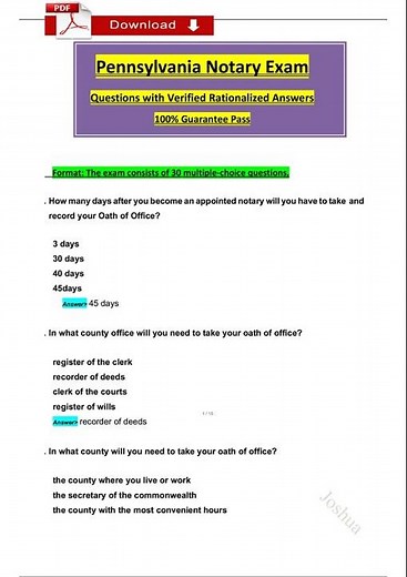 Pennsylvania Notary Public Exam Questions Latest 2025 2026 with Revised Correct Answers A+ Guarante