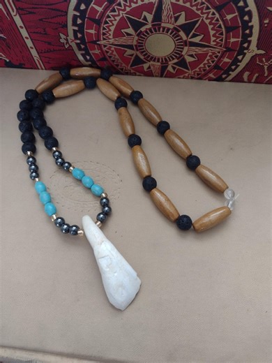 Buffalo Tooth Necklace Handmade Lava Stone Hematite Crystal Bead Necklace Pendant Oddity Jewelry Oddities Curiosities - Etsy