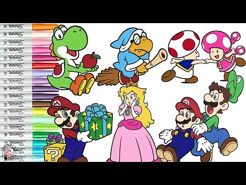 Super Mario Bros Coloring Book Compilation Mario Luigi Princess Peach Kamek Toad Toadette Yoshi
