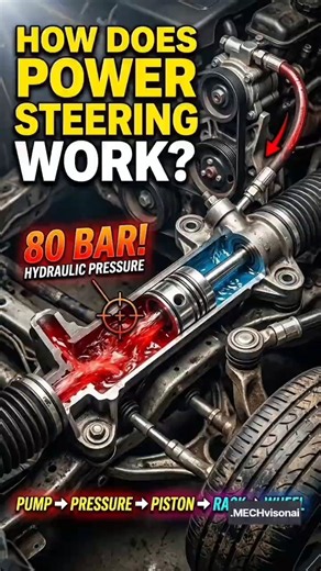 How Hydraulic Power Steering REALLY Works ⚙️ #Cars #Engineering #HowItWorks