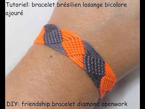 Tutoriel: bracelet brésilien losange bicolore ajouré (DIY: friendship bracelet diamond openwork)