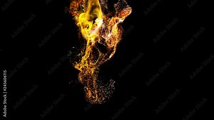 4k background, animation of complex particles simulation advection with turbulence streams, twirl and curl in viscous fluid in slow motion with deph of filed as alpha channel luma matte. fire color 16