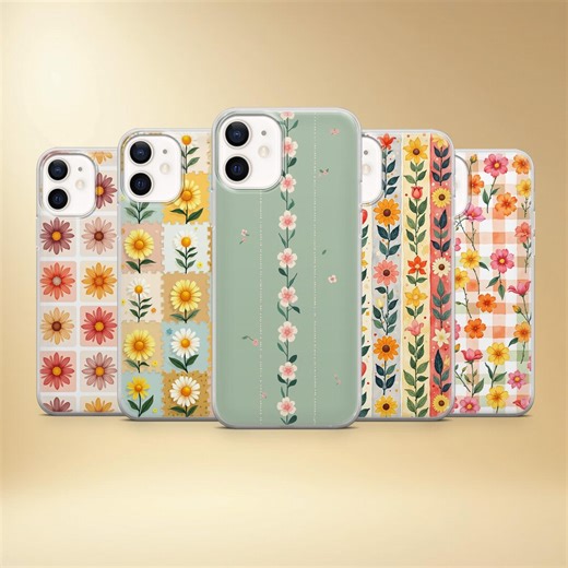 Retro Floral Pattern Phone Case Checkered Flower Cover for iPhone 17 Pro Max, Samsung S25 Ultra, Pixel 10 XL - Etsy