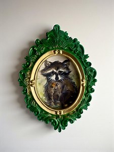 Framed Raccoon Watercolor Print: Vintage Miniature Animal Art - Oval Ornate Tiny Frame - Etsy