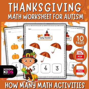 Counting Thanksgiving Objects to 10 – Autism Math Activity Worksheets