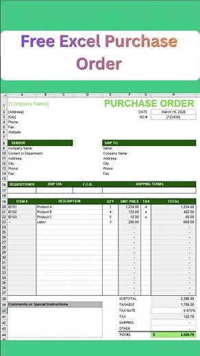 Free Excel Purchase Order Template! 📊 #shorts #excel