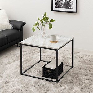 幅60cm サイドテーブル 大理石柄 スチール脚 正方形 リビングテーブル センターテーブル コーヒーテーブル ローテーブル おしゃれ モダン 白 ホワイト ブラウン | 暮らしのデザイン