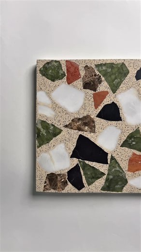 TERRAZZO on Instagram: "Breaking leftover green, black, red, white, and brown marble into aggregates, then binding it all together with beige epoxy and black micro aggregates to create a stunning terrazzo sample. Nothing wasted, everything intentional. #Terrazzo #TerrazzoSample #EpoxyTerrazzo #SustainableDesign #RecycledMaterials #MaterialStudy #DesignProcess #SurfaceDesign #InteriorMaterials #CustomTerrazzo #MarbleAggregates #StoneDesign #DesignDetails #ArchitecturalMaterials #EcoDesign"