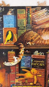 Uh-oh! 🐱 The chase is on! Can you piece together this fun on the run? 🧩 Russell The Reader by Charles Wysocki | Stave Puzzles