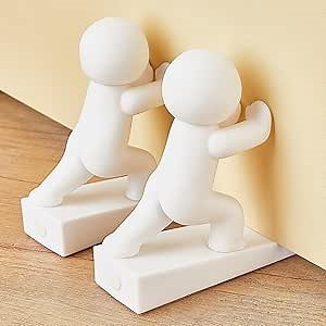 Cute Door Stopper, Decorative Door Stop, Protects Your Floors, White 2 Pack (Patented)