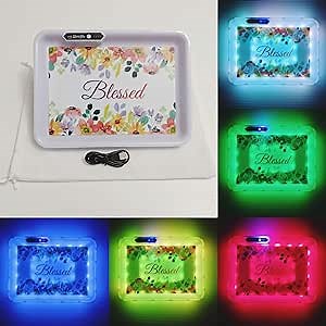 LED Light Up Rolling Tray Luminous Disk LED Rolling Glow Part Mode Cookies Rolling Tray for Multiple Use 11"x8" Inch Size with Suede Bag (WHITE)