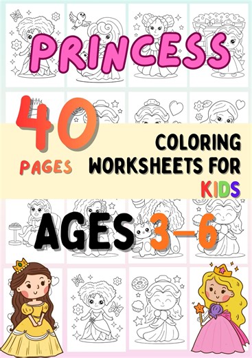 40 Princess Coloring Pages for Kids Ages 3-6 (printable PDF Book - Etsy