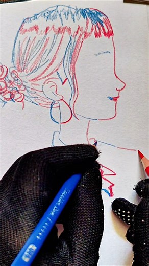 Zoey side face drawing /with both hands /two colored pencils