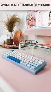 Kyla | Digital Planning + Tech Tips on Instagram: "I’ve been wanting a blue keyboard for awhile, so when @womier_keyboard reached out to me about their Glacier Blue Womier WK61 I was SO excited! It’s such a gorgeous blue color with pudding key caps so it has this very soft aesthetic feel to it. This is an RGB backlit, red switch, Mechanical Keyboard with 61 keys. The keyboard is entirely hot-swappable which is a pro if you are looking into modding your keyboard and want to try other switches. It