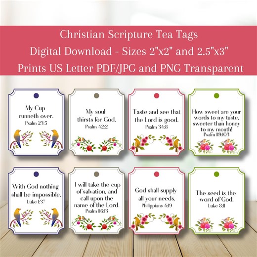 Scriptural Tea Tags: Bible Verse Printable Favors for Women's Church Retreats and Tea Mother's Day - Etsy