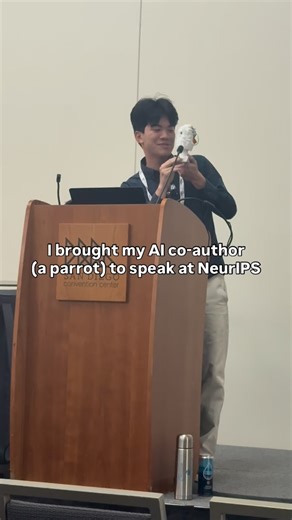 Ethan Chang on Instagram: "I brought my AI co-author to speak at NeurIPS. (It's a parrot, a stochastic parrot to be precise) Most AI assistants today are designed to be agreeable, deferential, and non-confrontational. This sycophantic behavior leads models to reinforce biases, agree with incorrect assumptions, and suppress their own reasoning in order to please users. The Stochastic Parrot explores a different direction. Instead of designing AI as a digital butler, this project gives intelligenc