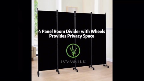 Room Divider 6FT Room Partition with Lockable Wheels, (Thicked Metal Base) Room Dividers, Freestanding Indoor Folding Privacy Screens, Portable Fabric Wall Divider for (Grey, 88"- 4 Panel)