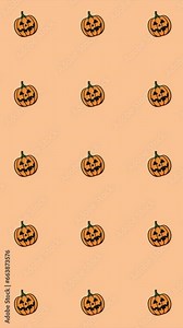 halloween pumpkin pattern on orange background loop - vertical for social media