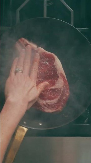 Tom Colicchio's one-pan Rib Eye with Portobello Mushrooms and Salsa Verde #steak #recipe #onepanmeal