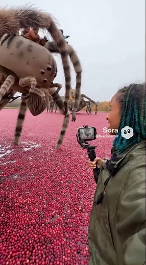 Cranberry bog spiders working hard at harvest time. #cranberries #cranberrybog #cranberrybogspiders