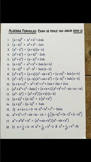 #Algebraic formula list for quick revision before exam updated version
