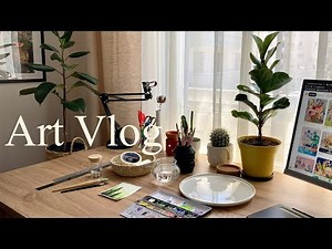 ART VLOG✨My relaxing art routine / New brushes, studio makeover and watercolor painting