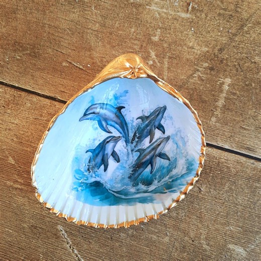 Watercolor Dolphin Ring Dish: Coastal Cockle Shell Jewelry Holder - Etsy