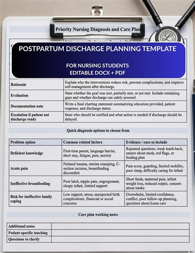 Postpartum Discharge Planning Template for Nursing Students | Maternity Nursing Worksheet | Maternal Newborn Care Plan | Editable DOCX PDF - Etsy UK