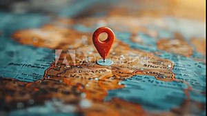 miniature city map with colorful pushpin marking specific locations