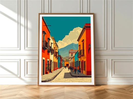 Oaxaca Poster - Mexico Wall Art - Colonial Street Print - Vintage Travel Poster - Mexican Culture Decor - Mexico Travel Gift - Etsy
