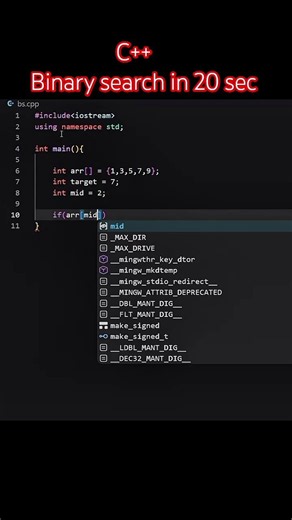 Binary Search in C++ | DSA in 15 sec! | Programming #cprogramming 🔥 #shorts |