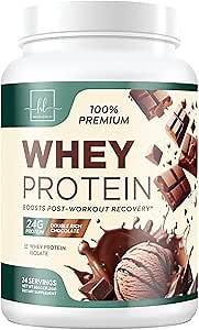 Whey Protein Powder, Double Chocolate Whey Isolate with 24g Protein Supports Muscle Growth & Fitness - Gluten Free, Fast Absorbing, Easy Digesting for Women & Men - 24 Servings