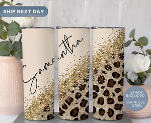 Personalized Glitter Cheetah Tumbler, Custom Name Tumbler, Leopard Tumbler, Glitter Travel Mug, Gifts for Her, (TM-19BEIGE) - Etsy