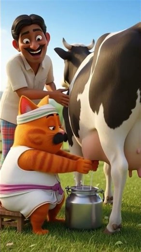 ORANGE CAT taking milk from cow 🐮🐮 #shorts #viralshorts