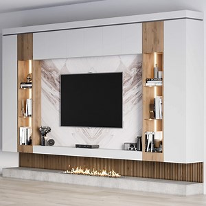 [Hot Item] PA Modern Living Room Furniture Wood Wall Unit Cabinet TV Display Stand with Electric Fireplace