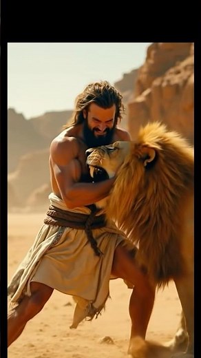 Samson vs the Lion | Power Given by God 💪🦁 #Samson #SamsonVsLion #BibleShorts #BiblicalMiracle