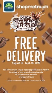 Your Kape, Tsokolate, At iba pa, delivered FREE! Visit ShopMetro.ph and enjoy FREE delivery with a minimum spend. Until September 15 only. 📥 Shop online: shopmetro.ph 🔽 Download the app: https://qrco.de/shopmetro 📲 Shop with your Metro Rewards to earn & pay w/ points:https://rewards.metroretail.ph/login?utm_source=facebook 💻 Be updated on promos: http://bit.ly/TheMetroStoresViber #ShopTheMetroStores | The Metro Stores