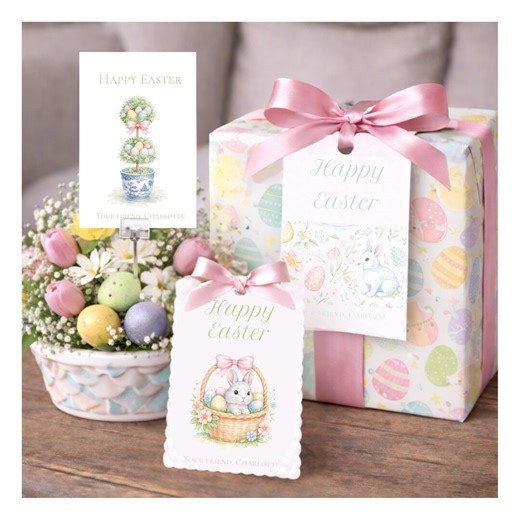 Easter Gift Tag Set Printable Template Digital Download Instant PDF Editable Design Topiary Enclosure Card Bunny Basket Host Table Pattern - Etsy