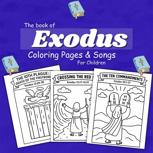 Exodus Bible Coloring Pages and Songs: Moses, 10 Commandments Pdf Download - Etsy