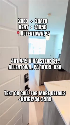 Text: 1(916) 744-3589 for more info only on how to schedule an appointment for tour or apply Address:, 401-449 N Halstead St, Allentown, PA 18109, USA Walk in closet Dish Washer Loungeroom Street Parking Rent ; $1050 Spacious 2bed 2bath in unit in a quite well-maintained building. Features include an updated kitchen, plenty of natural light, and easy access to shops and public transit Text or call for more details 1(916)744-3589 #allentownpa #paratii #pa #fyp #realestate