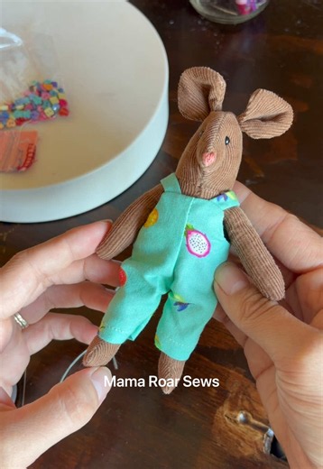 some sweet little summer overalls sewing process - handmade - custom toys - heirloom quality - hand sewing - mouse plushies - doll clothes - stuffed animals - plush - Maileg Mouse inspired - dollhouse mouse - dollhouse critters